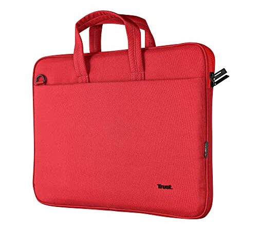 Trust Bologna Slim Eco Borsa per Laptop fino a 16", Borsa per Laptop Sostenibile in Plastica Riciclata, con Tracolla, Custodia per Viaggio, Lavoro, Ufficio, Scuola - Rosso