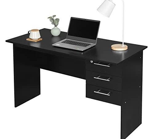 WOLTU Scrivania con 3 Cassetti per Ufficio Studio Tavolo da Lavoro Porta PC in Legno Nero 120x59x75 cm TS59sz