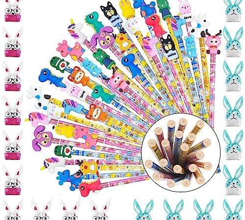 40 Matite Gadget Compleanno Bambini con Gomma +20 Sacchettini Matite Regalo Festa Bambini Colorate Particolari Set Regalini Fine Festa Compleanno Bambina Invitati Idee Pensierini Dopo Mini Giochi