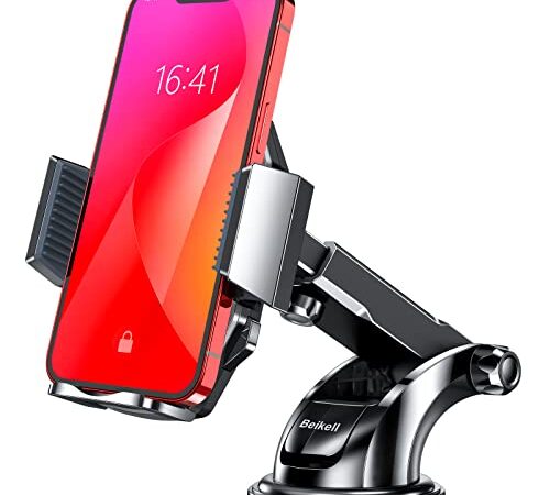 Beikell Supporto Auto Smartphone, Supporto per Telefono per Auto [360 Gradi di Rotazione] con Cruscotto Regolabile e Supporto per Braccio Estensibile per Auto Forte Rilievo in Gel Appiccicoso