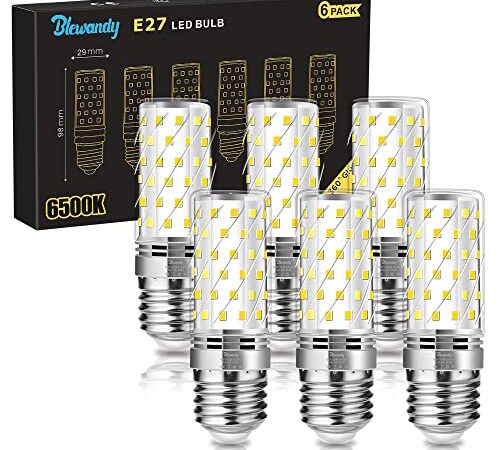 Blewandy Lampadina LED E27 12W, Luce Bianca Fredda 6500K Lampadine Mais, Equivalenti a 100W Incandescenza, Non Dimmerabile, Nessun Sfarfallio Risparmio Energetico Lampade, 6 Pezzi