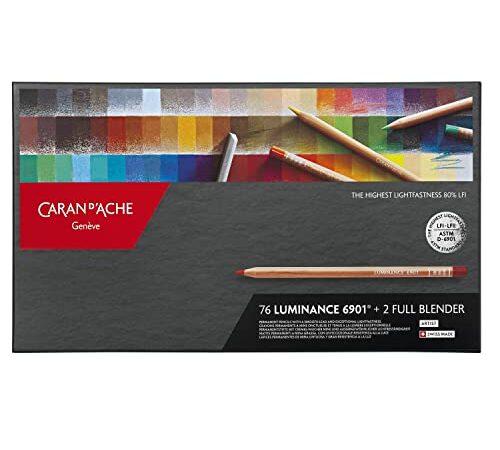 Caran D'Ache Luminance 6901 - Matite Colorate (scatola Di 76 pezzi + 2 Full Blender), multi