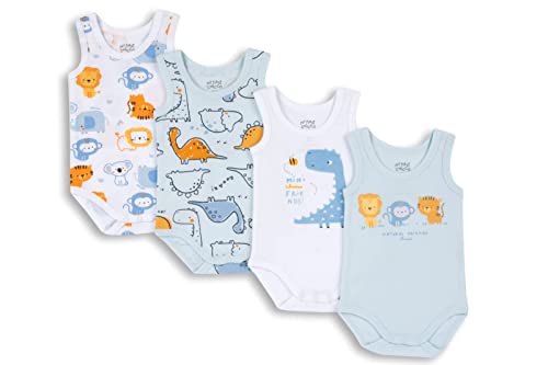 Chicco Set Body Senza Maniche in cotone, Body Unisex 0-24, Azzurro, 18 mesi (pacco da 4)