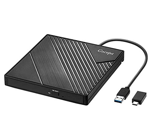 Cocopa Masterizzatore CD Dvd Externo USB 3.0, unità Dvd Esterna USB C Dvd/CD+/- RW Portatile Lettore Dvd Esterno Rom Dvd-R CD-RW Ultra Slim per Laptop PC Win 10/8/7/XP/Vista/Linux/Mac OS Apple