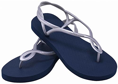 Cressi Lady Flip Flops Marbella with Straps, Ciabatte Infradito Donna, Blu/Argento, 37/38