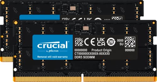 Crucial RAM 64GB Kit (2x32GB) DDR5 4800MHz CL40 Memoria per computer Portatili CT2K32G48C40S5