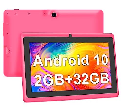 Haehne Tablet 7 Pollici, Android 10 Tablet PC, 2GB RAM 32GB ROM, Quad-Core, Doppia Fotocamera, WiFi, Bluetooth, GPS, Tablet per Bambini,Rosa