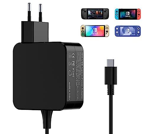 Jippofu Caricatore per Nintendo Switch/Steam Deck, 45W USB C Caricabatterie Rapida per Switch OLED/Switch Lite, Alimentatore Adattatore Charger per Tipo C PC portatile/Telefono 20V/2.25A 15V/3A