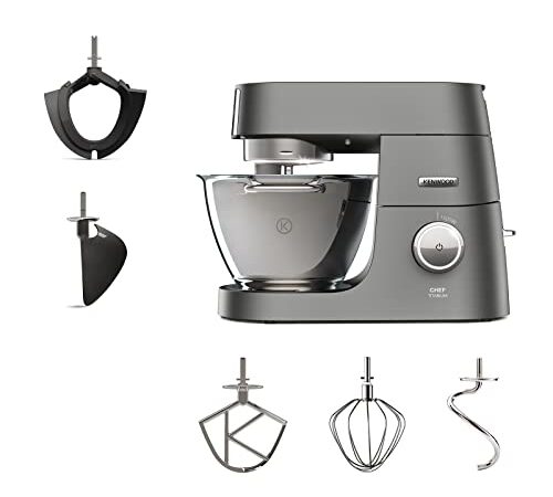 Kenwood KVC7300S Impastatrice Planetaria Chef Titanium System Pro, Modello Professionale, Ciotola da 4,6L, Illuminazione all'interno della Ciotola, Potenza Variabile Fino a 1500W, Acciaio