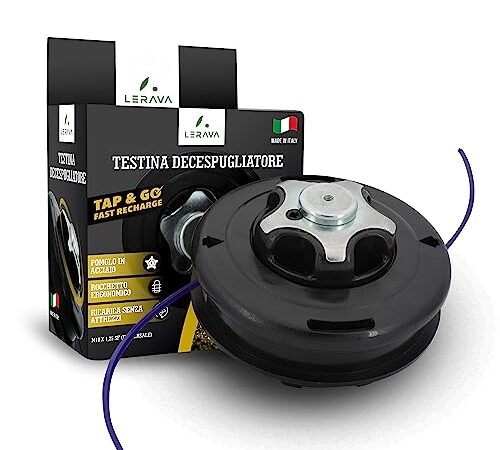 LERAVA® Testina Decespugliatore Universale Tap & Go - M10 x1,25 - Testina decespugliatore batti e Vai con Pomolo in Acciaio - Accessorio Universale per Decespugliatori - 100% Made in Italy