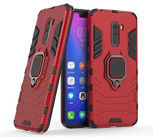 LuluMain Compatibile con Pocophone F1 Cover, Custodia Armor Anello Cavalletto (Funziona con Il Supporto Magnetico per Auto) Case Paraurti per Xiaomi Pocophone F1 (Rosso)