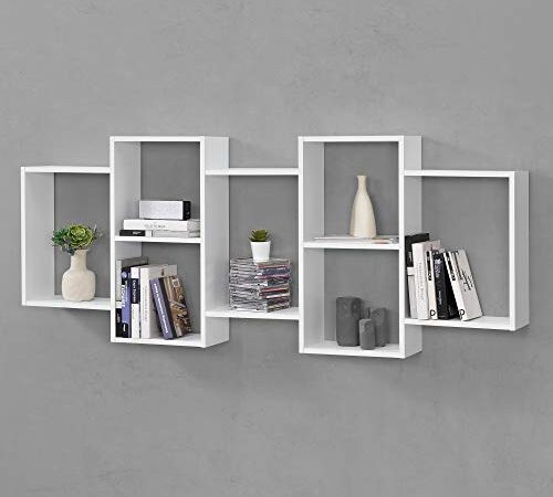 Mensola da Parete a 7 Scomparti 161 x 18 x 65 cm Consolle/Scaffale Pensile con Ripiani Portaoggetti Libreria da Muro - Bianco Opaco