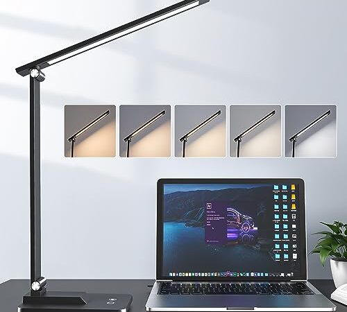 One Fire Lampada da Scrivania a LED, Lampada Scrivania LED Pieghevole & Portatile, 15 Modalità di Illuminazione Lampada LED Scrivania Protezione degli Occhi, Regolabil Lampada da Tavolo LED Studio