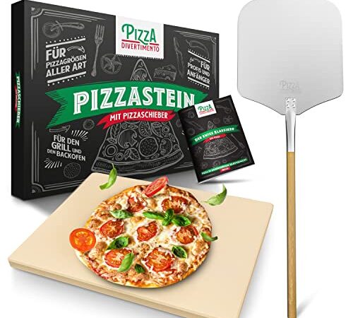 Pizza Divertimento Pietra refrattaria per pizza da forno - Con pala per pizza - Pietre di cordierite - Base croccante e condimento gustoso