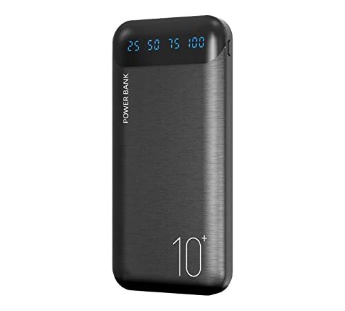 Power Bank 10000mAh Caricabatterie Portatile Batteria Esterna con 2 Uscite USB 2.4 A e Ingresso USB C Compatibile con Huawei iPhone 12 11 X iPad Samsung Galaxy S20 Tablet Android Plus (Nero)