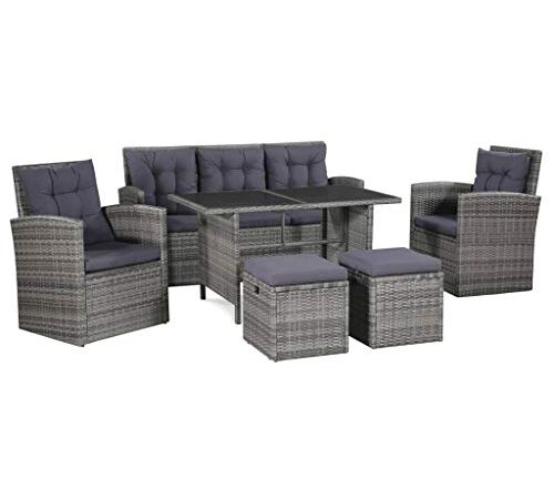 vidaXL Divani Set da Giardino 6pz in Polyrattan Grigio Poltrone Salotto Pouf